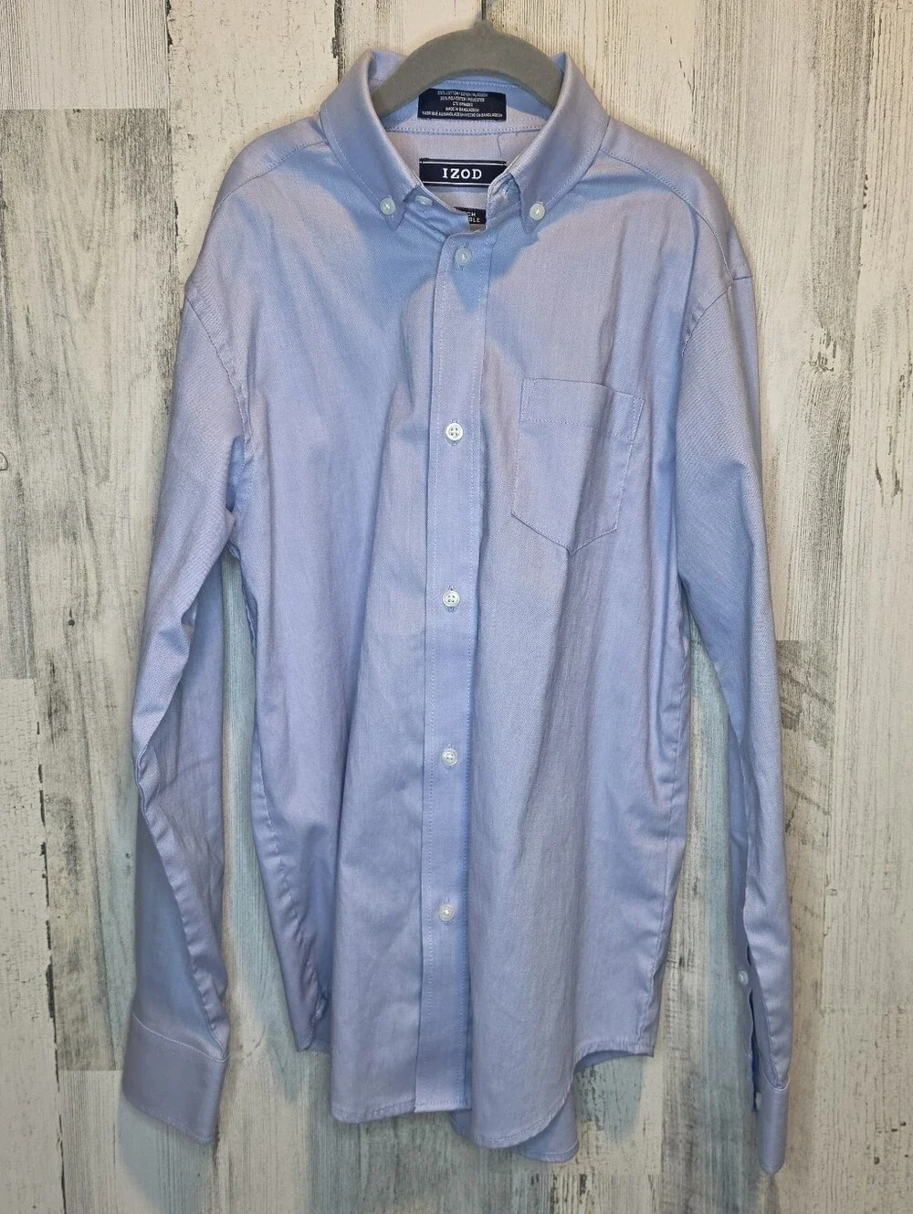 IZOD Boys Suit 3 Piece Navy Blazer Pants Blue Dress Shirt Size 10 12 Stretch